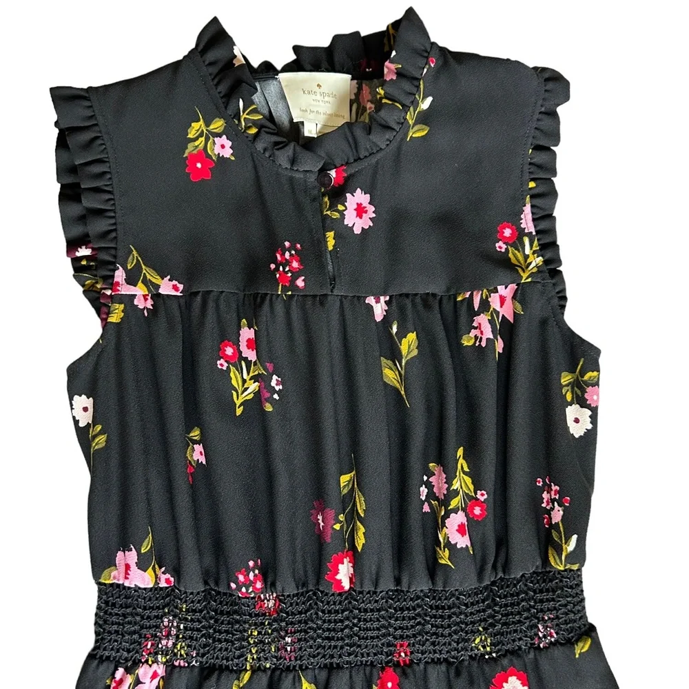 kate spade Black Floral Sleeveless Fit-and-Flare Dress
